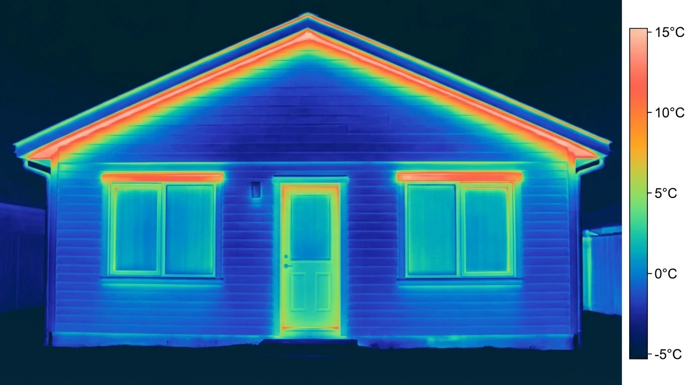 Thermogramme d'une façade de maison montrant les zones de déperdition