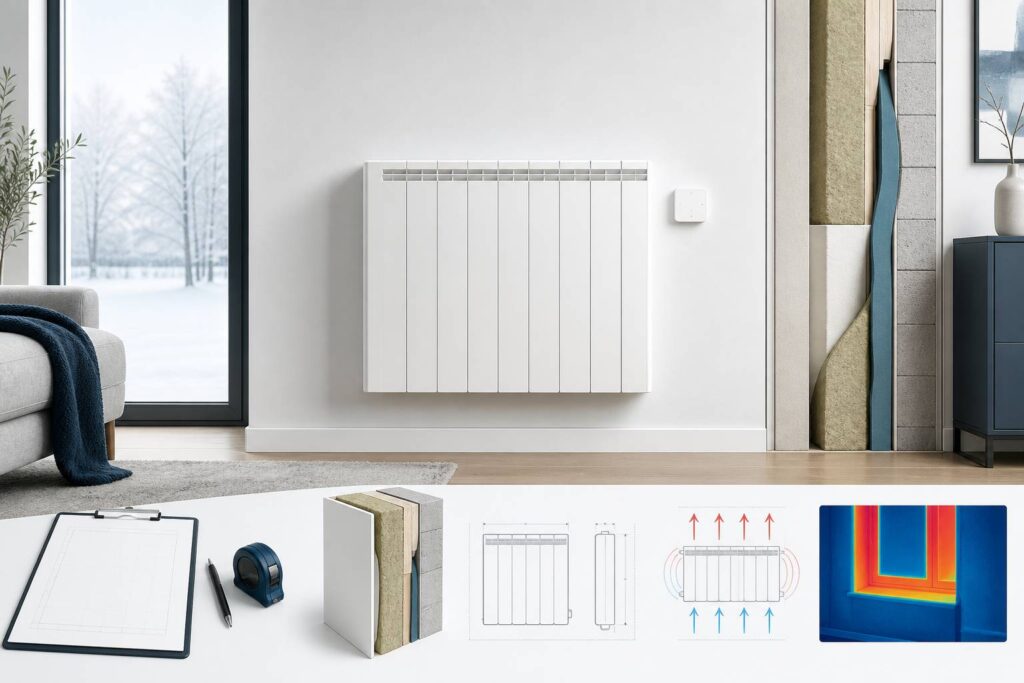 Studio isolé avec radiateur électrique à inertie et thermostat mural