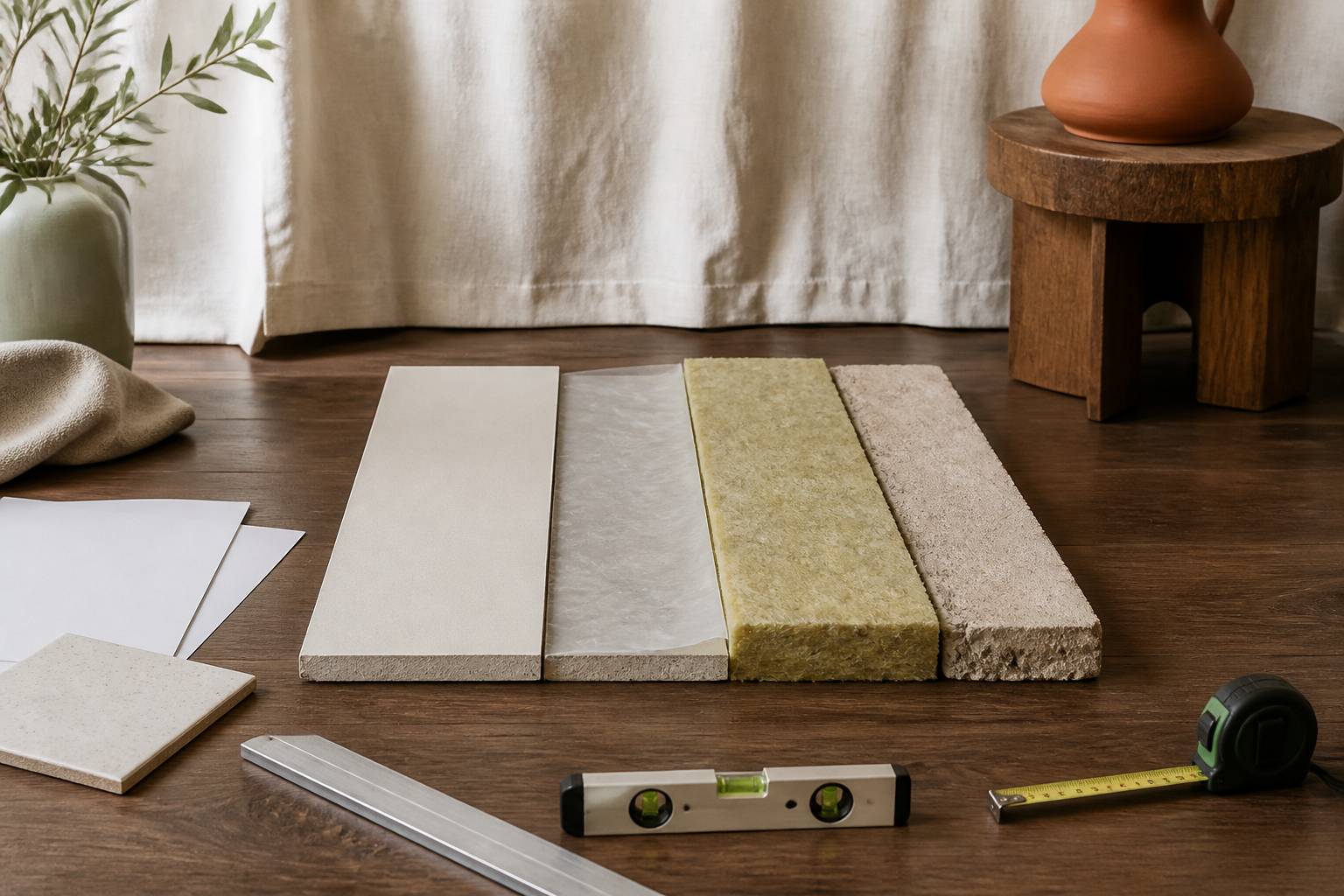 Coupe de mur isolé montrant plaque de plâtre, pare-vapeur et panneau isolant