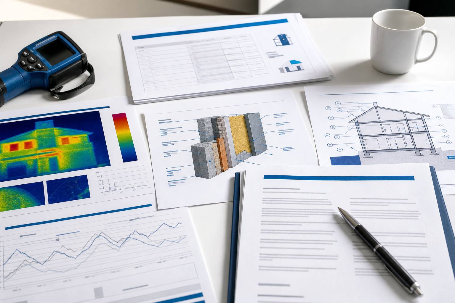 Documents de diagnostic énergétique et contrat de location sur une table avec un stylo