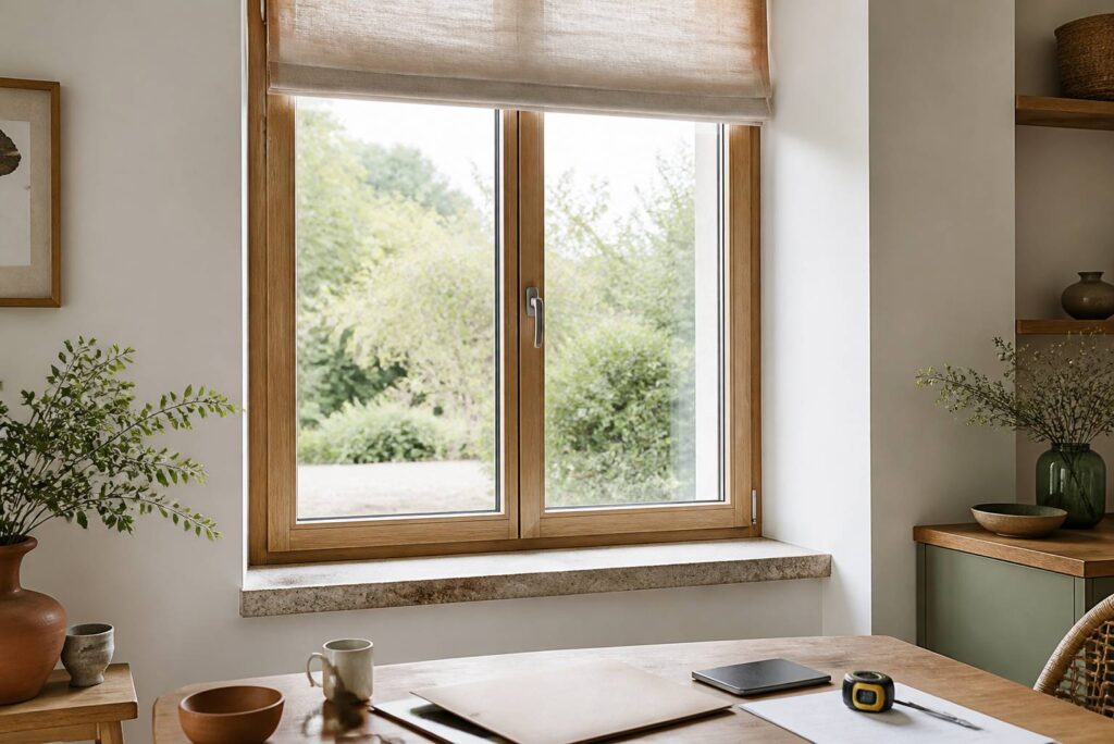 Fenêtre en bois avec double vitrage laissant passer la lumière du jour
